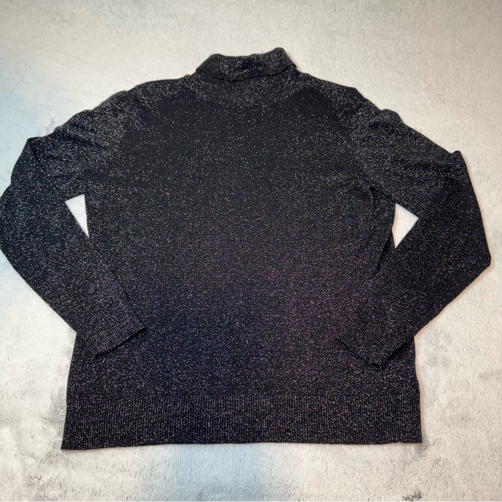 Worthington Women's Pullover Ribbed‎ Turtleneck In Black Metallic Glitter Size L